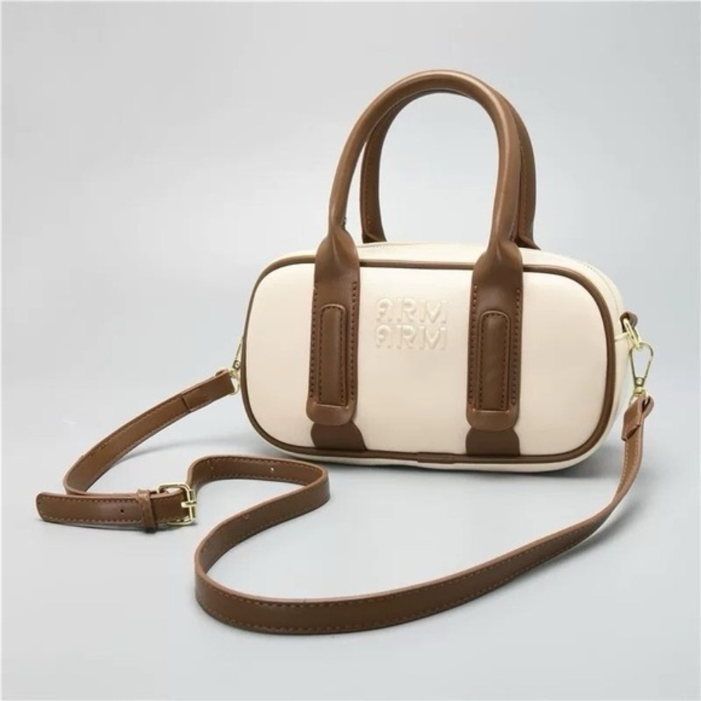 Bowling Bag Women‎ Small Cream Brown New ARM Embossed Crossbody Handbag
